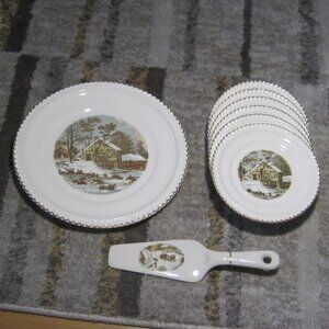 6 Currier and Ives “The Old Homestead In Winter" Collector Plates by Harkerware